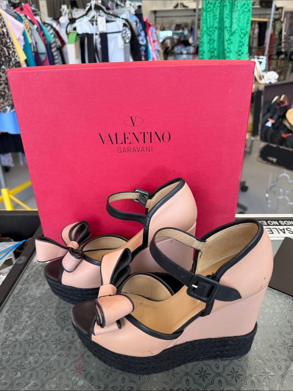 Valentino Rose Leather Wedges Size 37 US 6.5